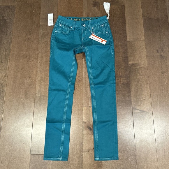 Rock Revival LIZ Skinny Jeans Women's 26 Stretch Denim Low Rise Aqua Green